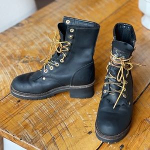 Vintage Lace Up Heeled Black Work Boots